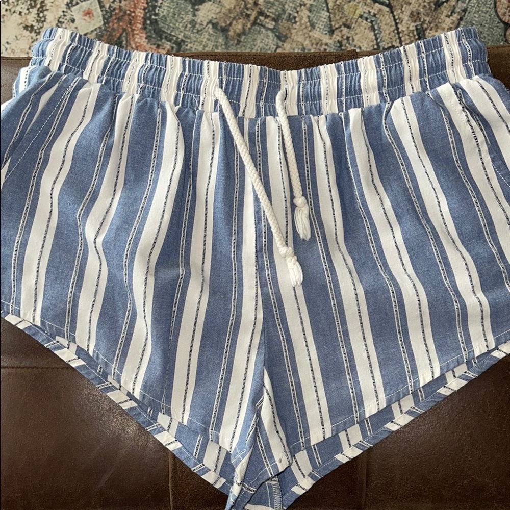 Urban Outfitters Blue and White Striped Shorts. Linen